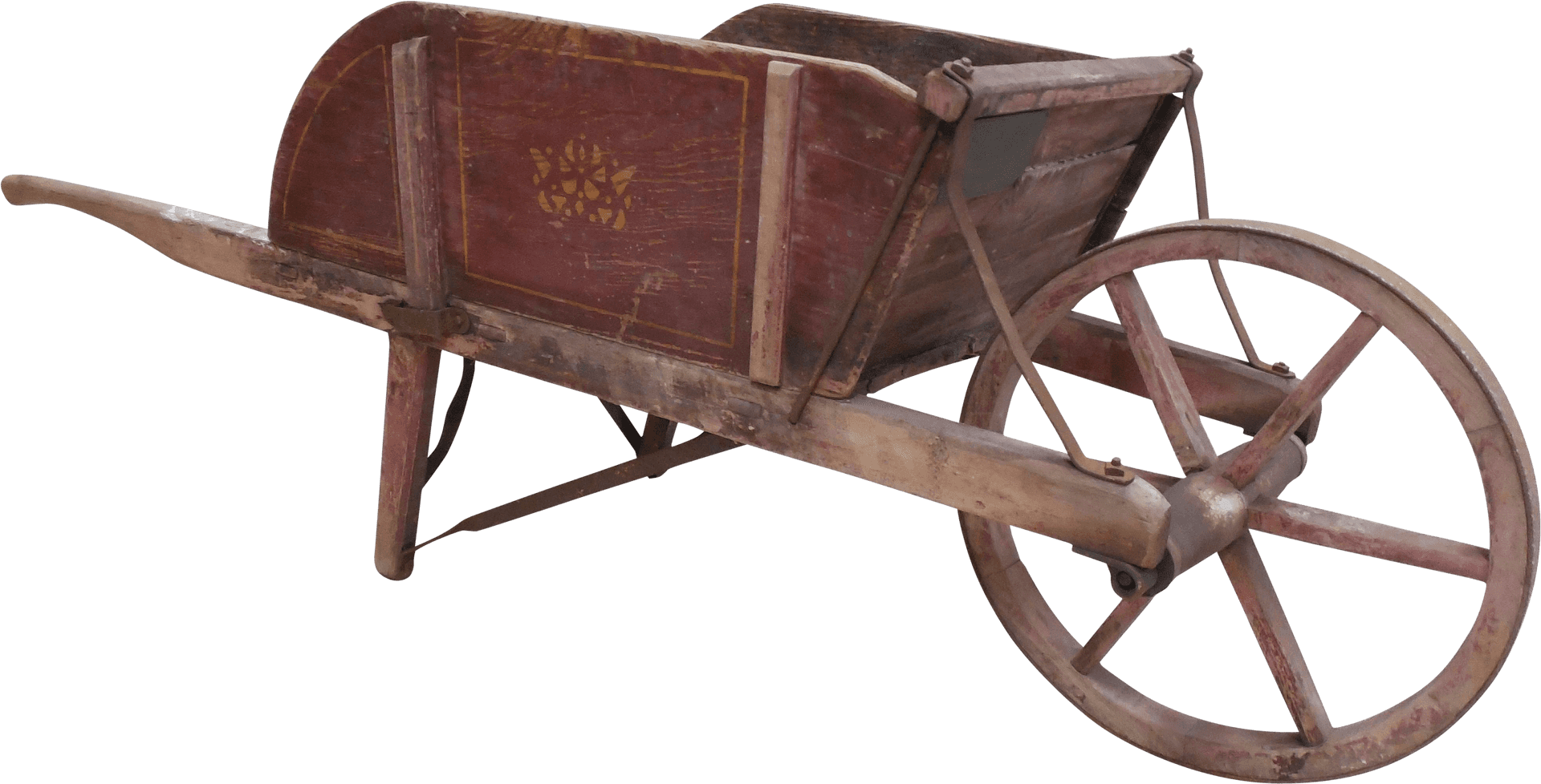Vintage Wooden Wheelbarrow PNG