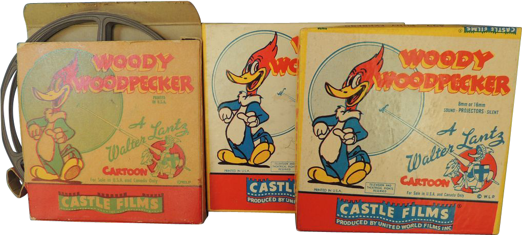 Vintage Woody Woodpecker Film Boxes PNG