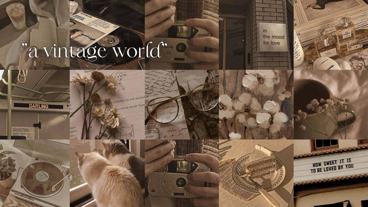 Vintage World Collage Brown Aesthetic Wallpaper