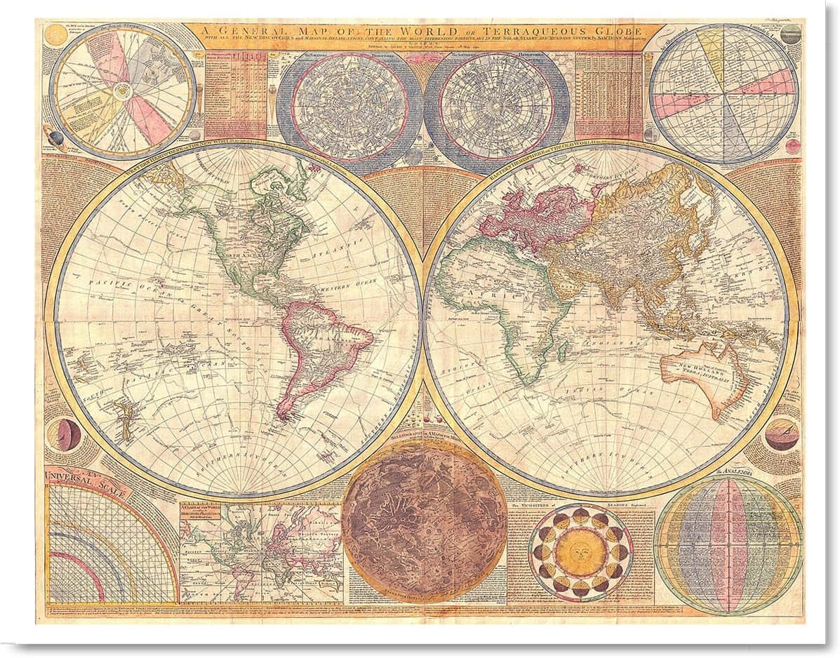 Vintage World Map Circular Design Wallpaper