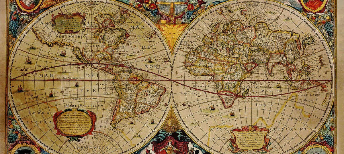 Vintage World Map Hemispheres Wallpaper