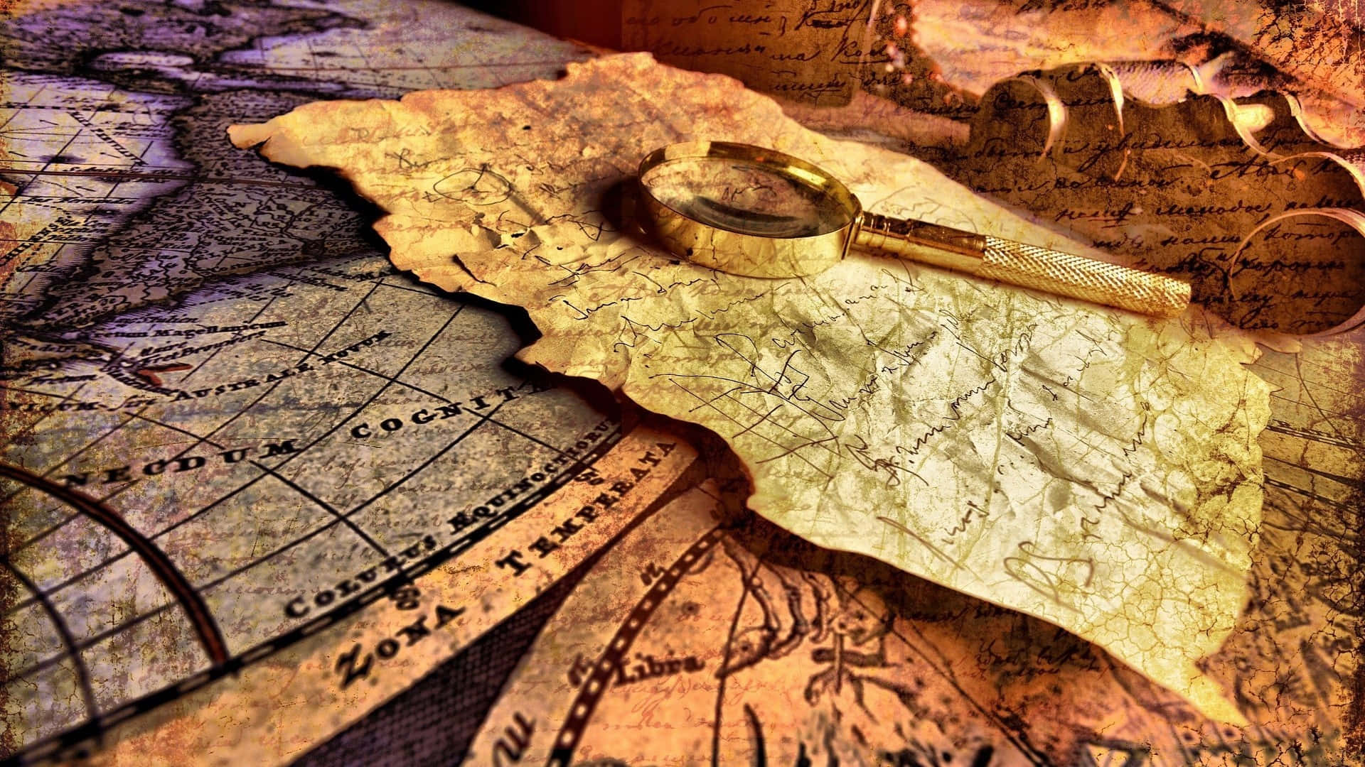 Vintage World Map Magnifying Glass Wallpaper