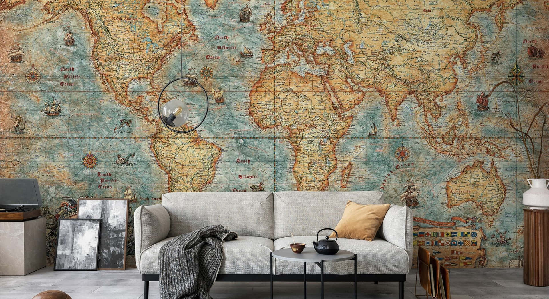 Vintage World Map Wallpaper Living Room Decor Wallpaper