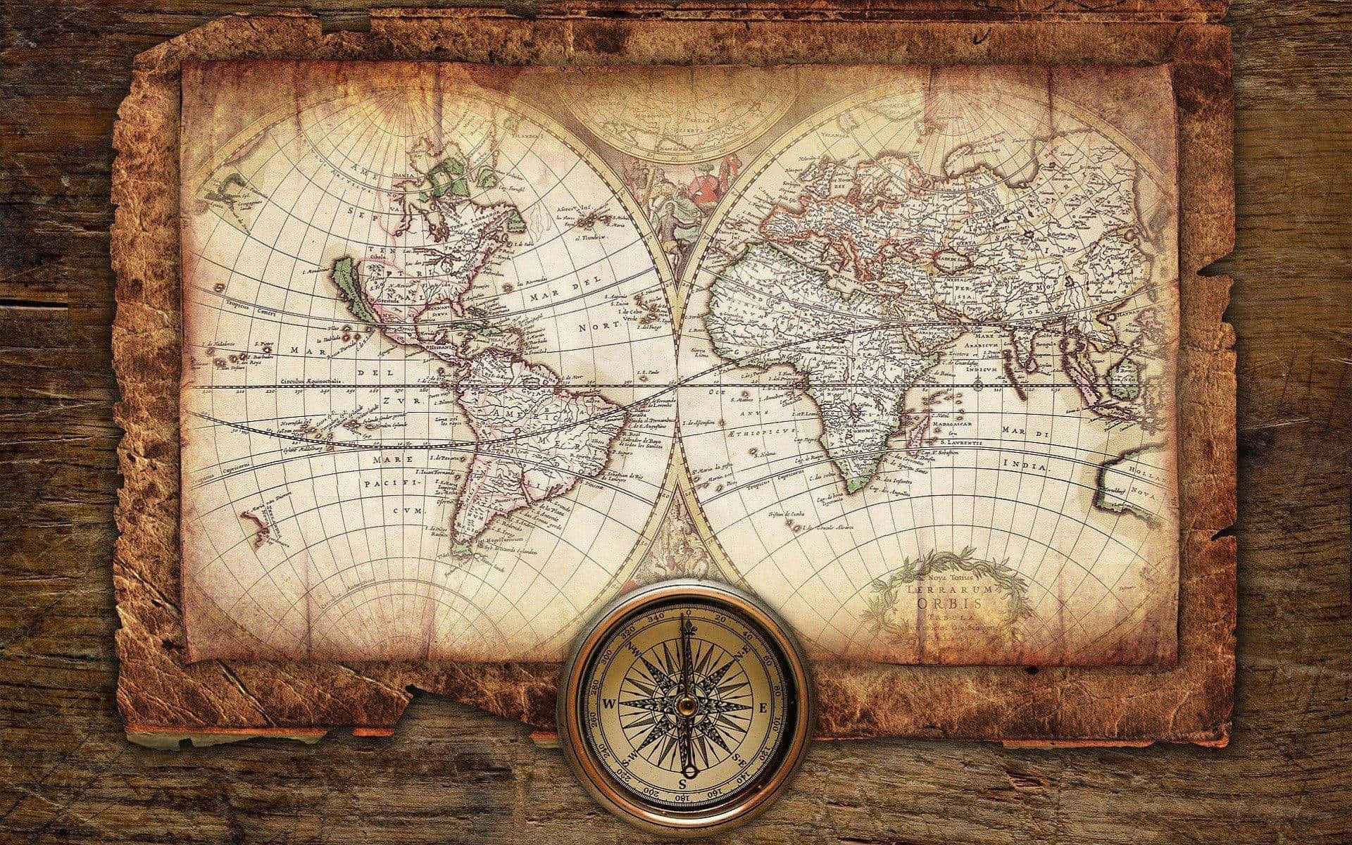 Vintage World Mapwith Compass Wallpaper