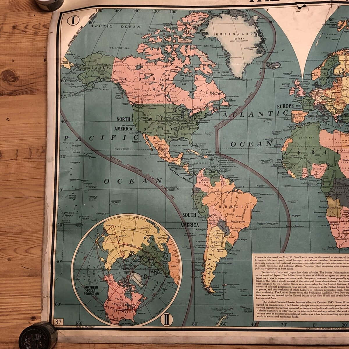 Vintage World Mapwith Polar Projection Wallpaper