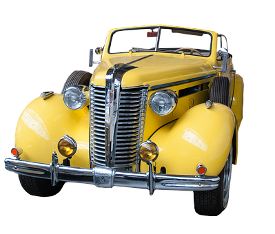 Vintage Yellow Car Front View PNG