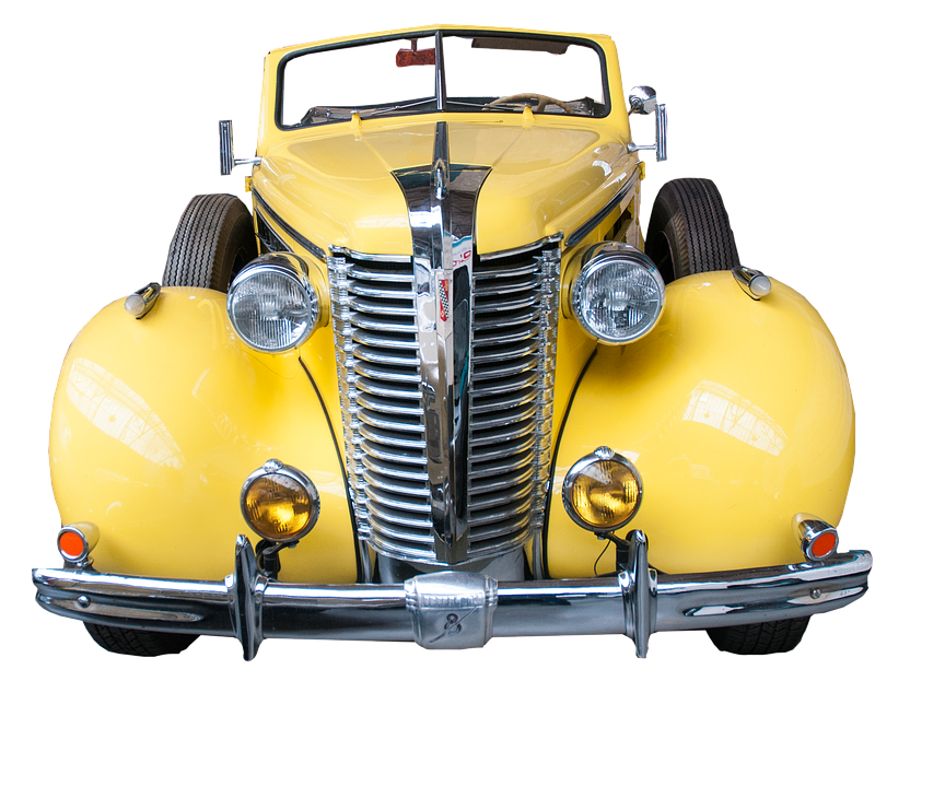 Vintage Yellow Car Front View PNG