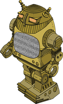 Vintage Yellow Robot Illustration PNG