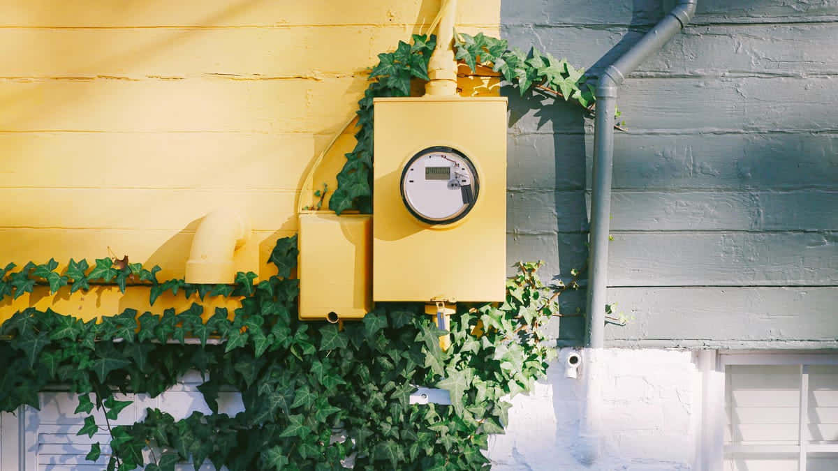 Vintage Yellow Utility Boxand Ivy Wallpaper