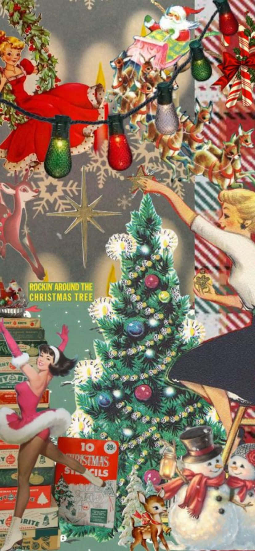 Collage De Noël Vintage Des Années 50 Fond d'écran