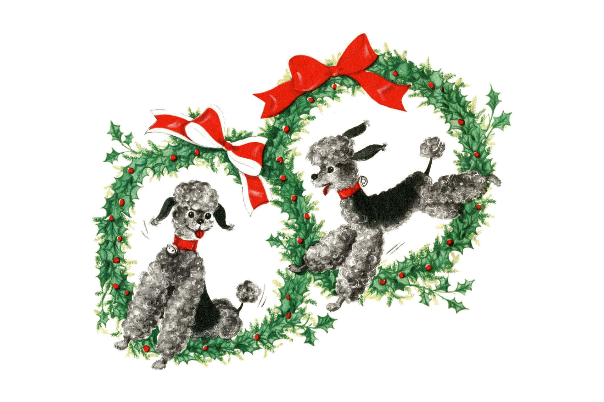 Couronne De Noël Poodles Vintage Des Années 50 Fond d'écran