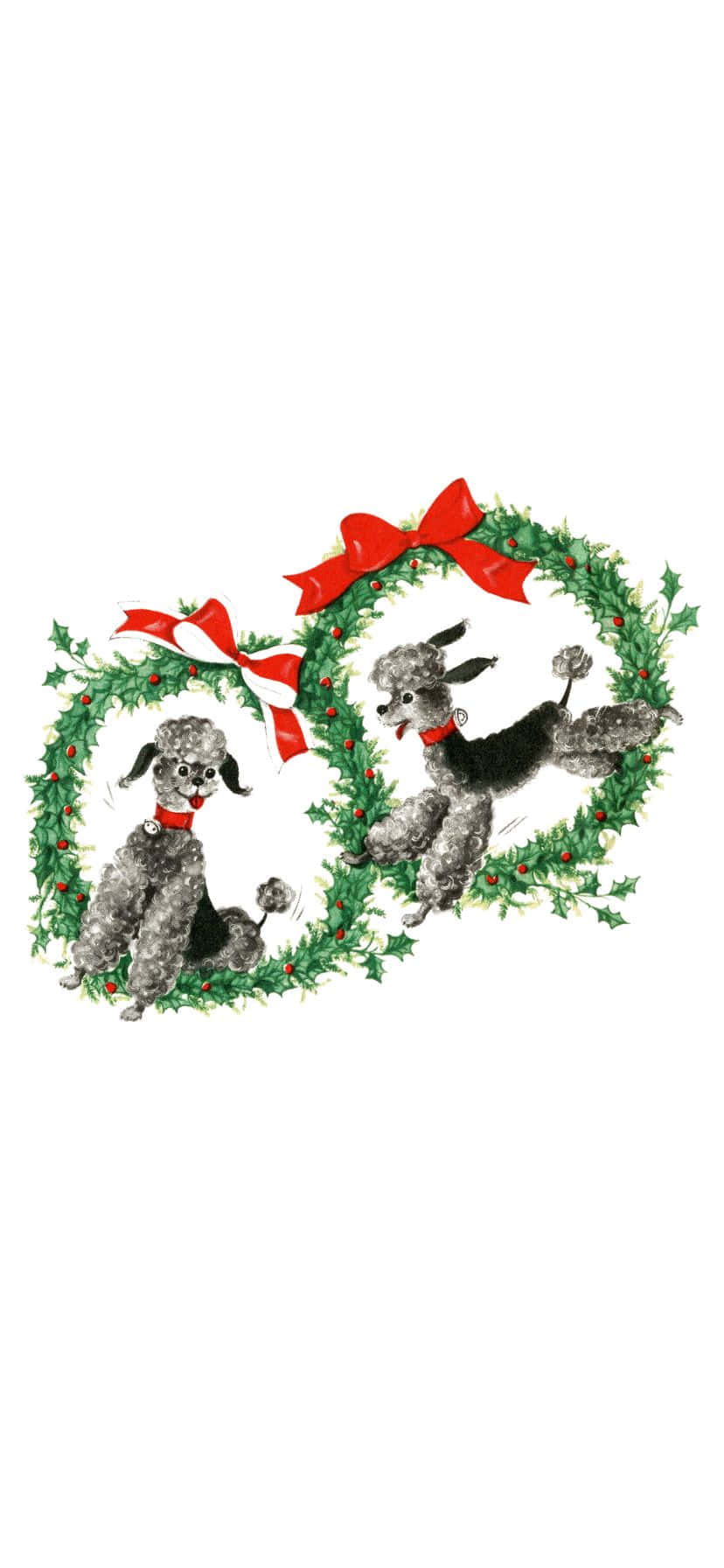 Vintage50s Christmas Poodles Wreath Wallpaper