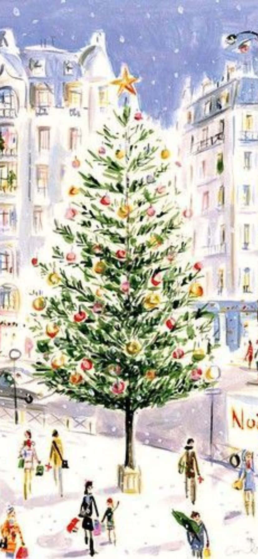 Arbre De Noël Vintage Des Années 50 En Milieu Urbain Fond d'écran