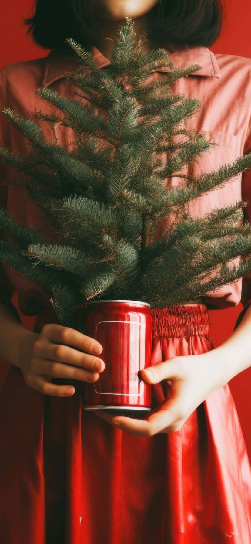 Sapin De Noël Vintage Des Années 50 Et Robe Rouge Fond d'écran