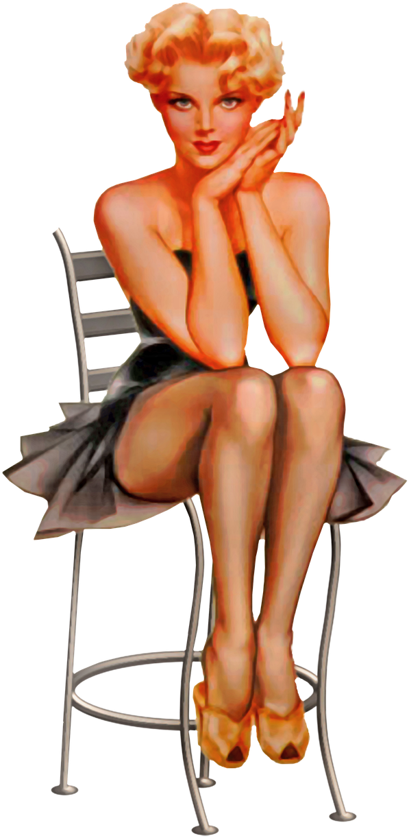 Vintage_ Pinup_ Girl_ Sitting_ On_ Chair PNG