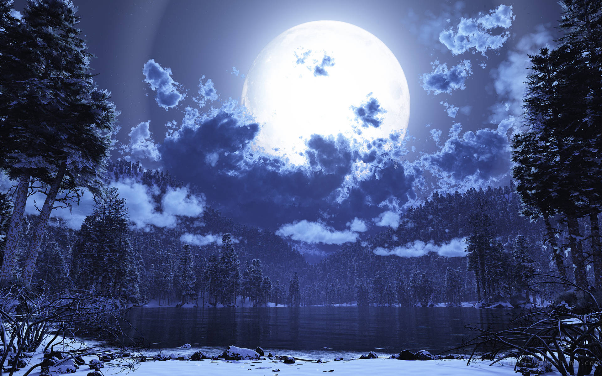 Vinter Måne Nattehimmel Wallpaper