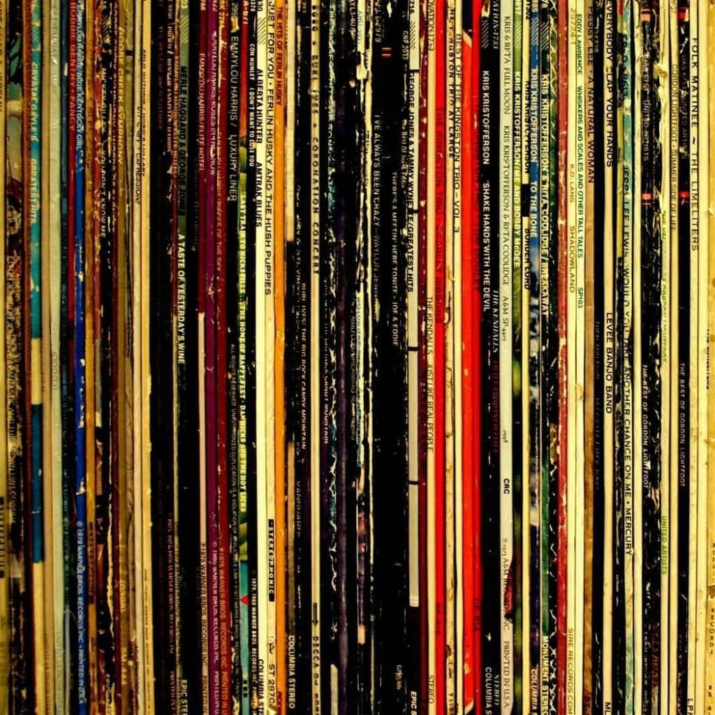 En række vinylplader i en række Wallpaper