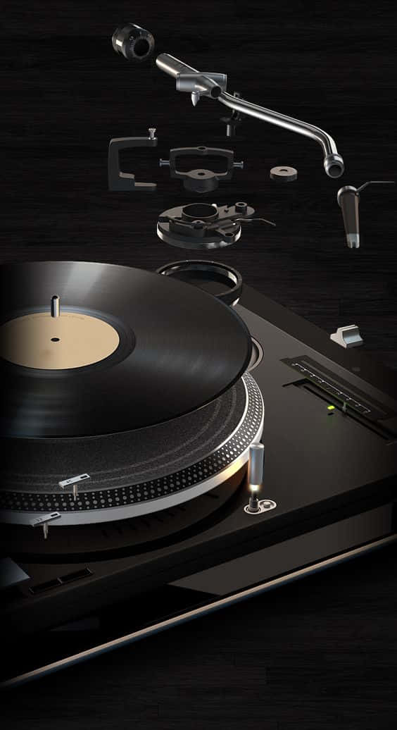 A Disassembled Turntable With Vinyl Record Wallpaper