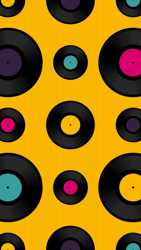 Vinyl Record Pattern Yellow Wallpaper