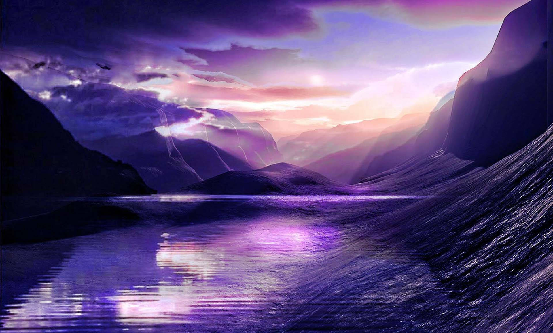 Violet Aesthetic Cove Near Mountains Wallpaper