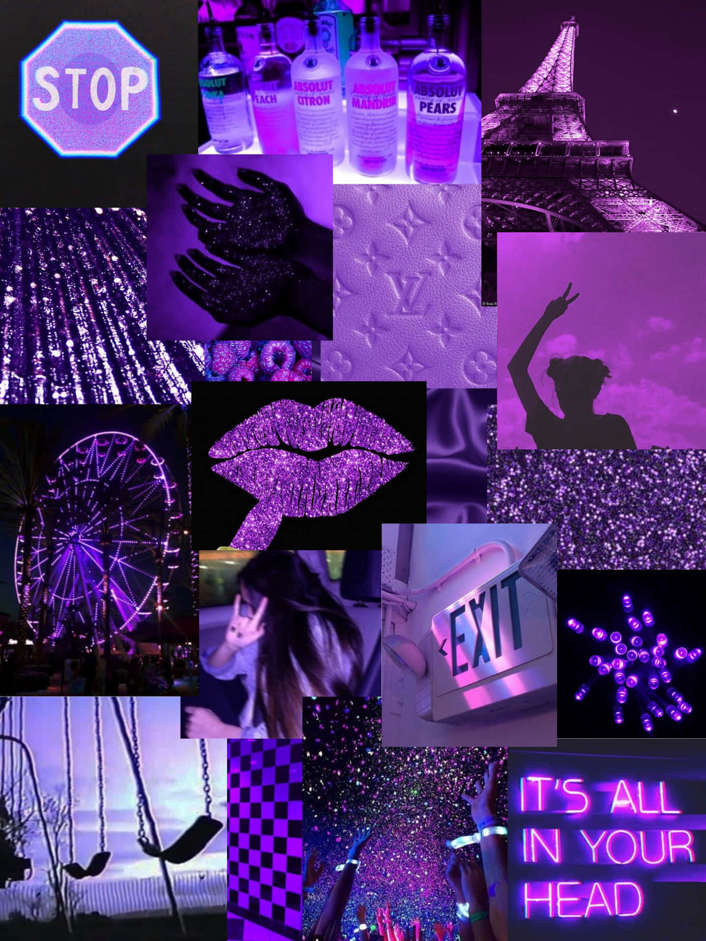 Purple Collage With Pictures Of People And A Stop Sign