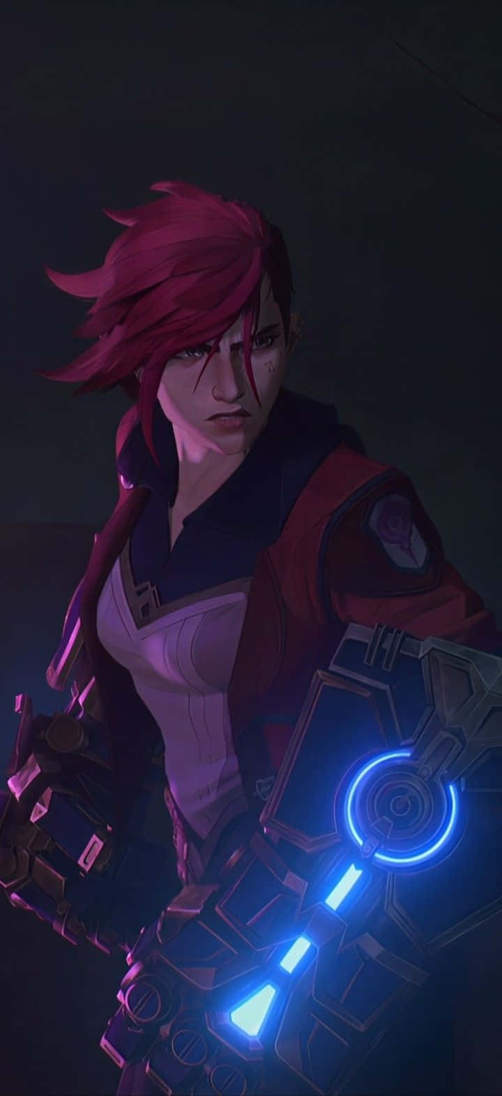 A Female Character With Red Hair And Blue Lights Wallpaper