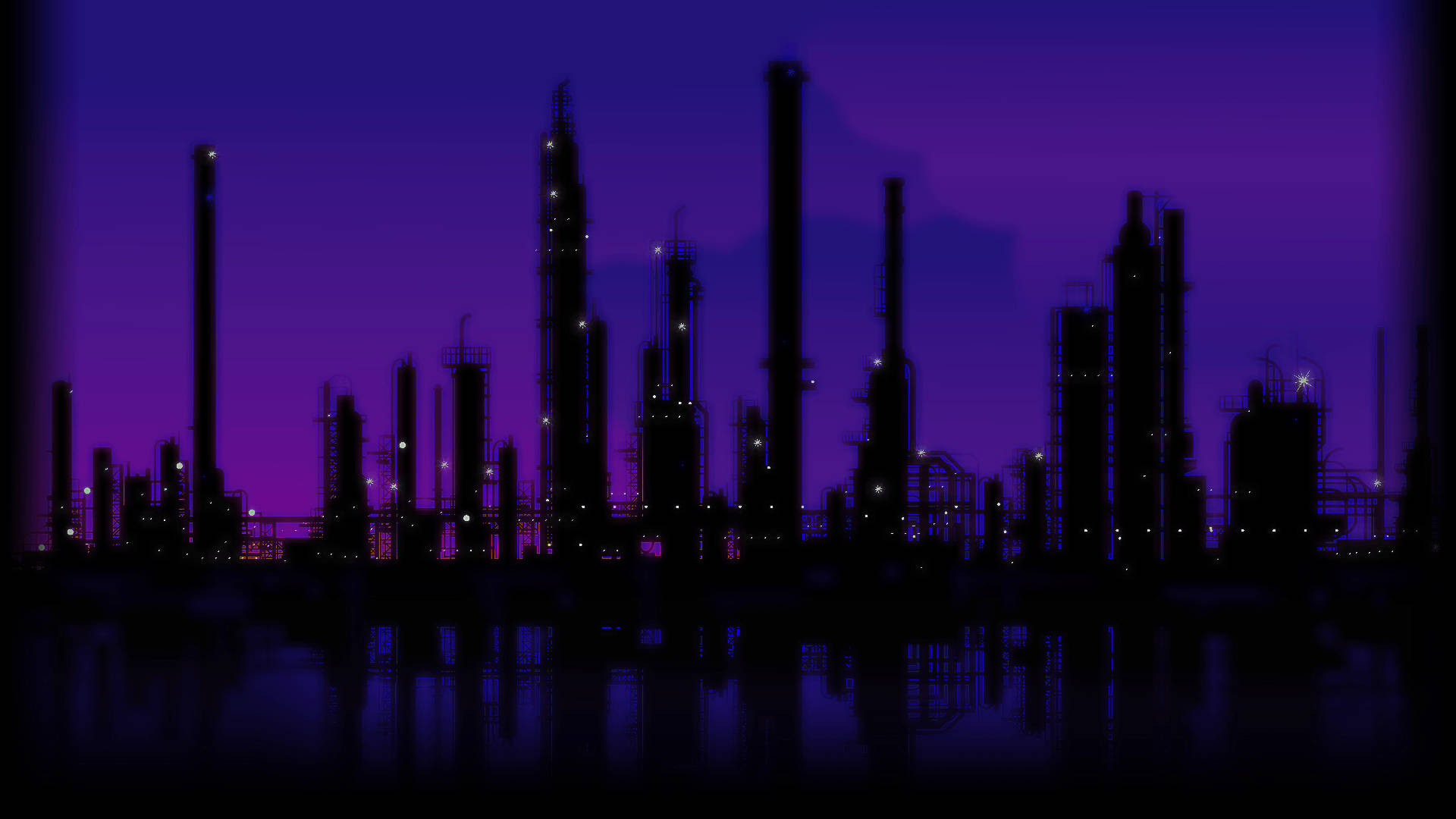 Violet Cityscape Skyscrapers Silhouette Wallpaper