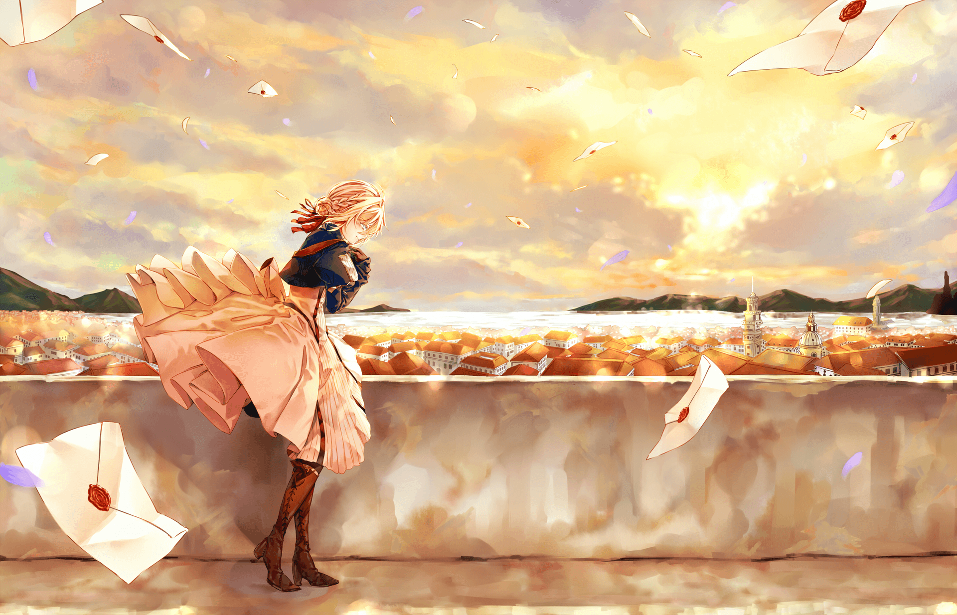 Violet Evergarden Interlacing With Her Bewitching Background.
