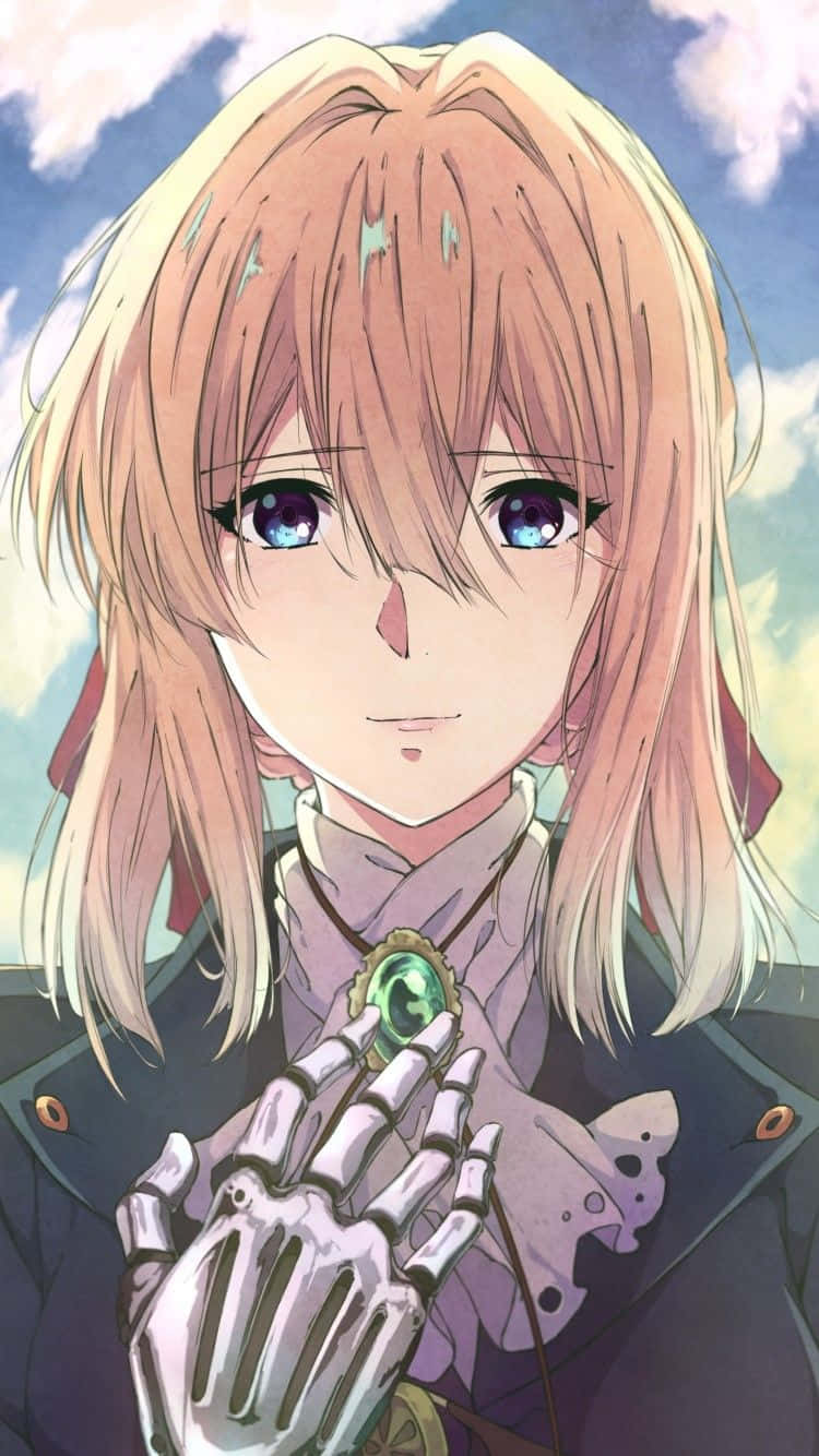 A girl embracing the world of technology and connectivity with her Violet Evergarden Iphone Wallpaper