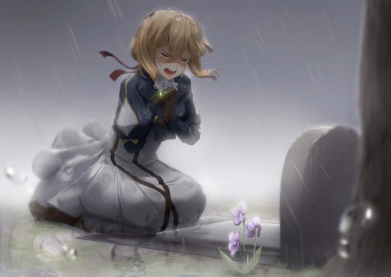 Download Violet Evergarden Crying On A Grave Picture | Wallpapers.com