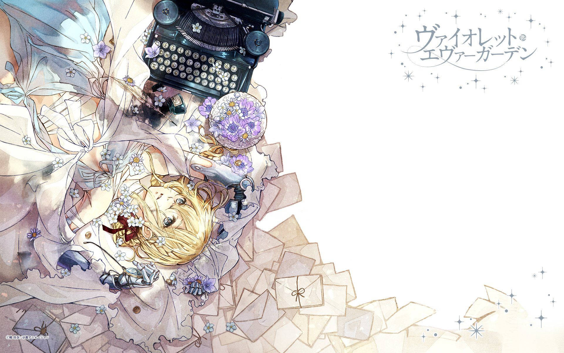 Violet Evergarden sending letters with a classic typewriter Wallpaper