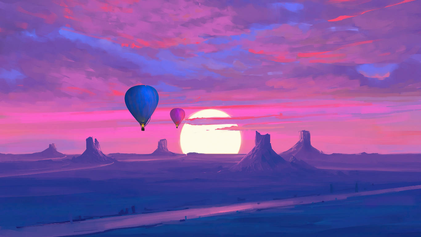 Violet Gradient Hot Air Balloon Wallpaper