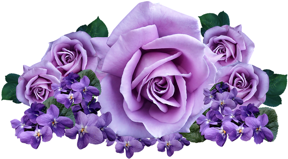 Violet Rosesand Pansies Floral Arrangement PNG
