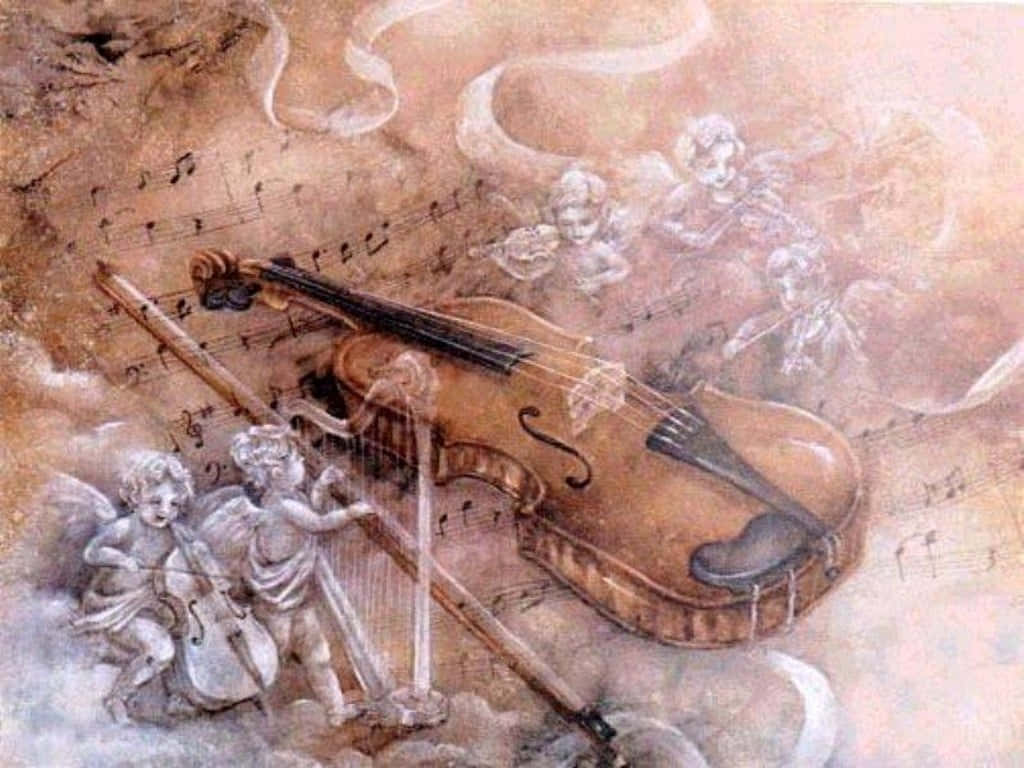 Wooden Chordophone Violin Instrument And Angels Wallpaper