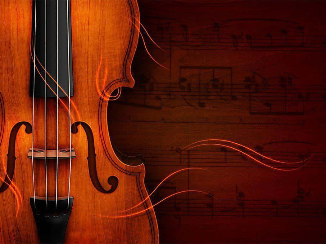 An intricately carved violin standing alone. Wallpaper