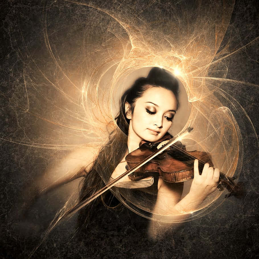 Guld Kvinde Med Violin Billede Tapet