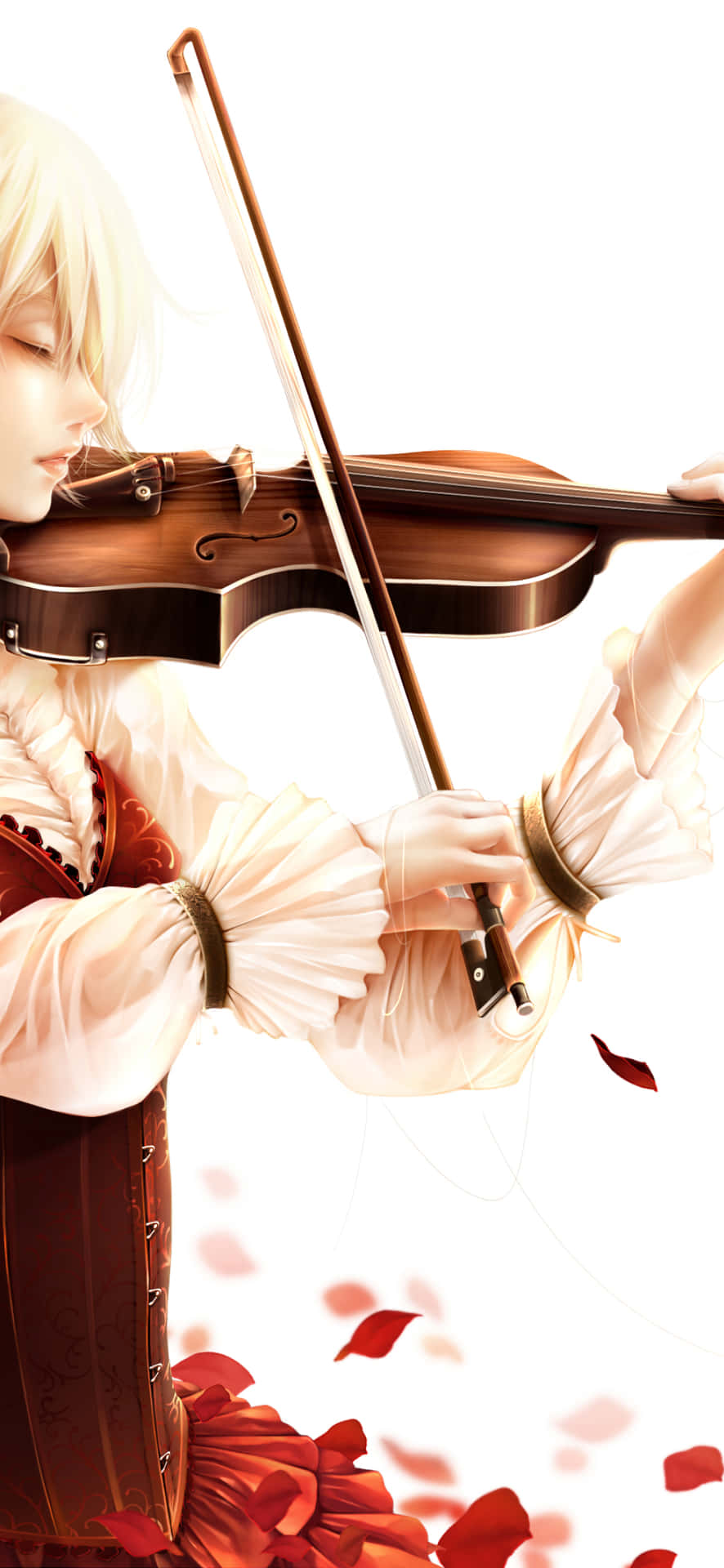 Animebildvon Einer Person, Die Violine Spielt Und Eine Rose Hält.