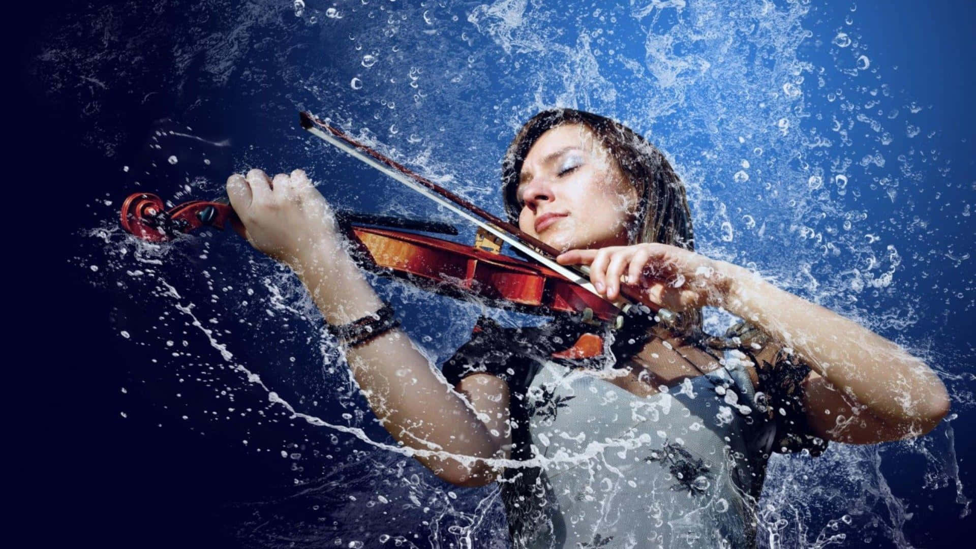 Girl Playing Violin With Water Picture