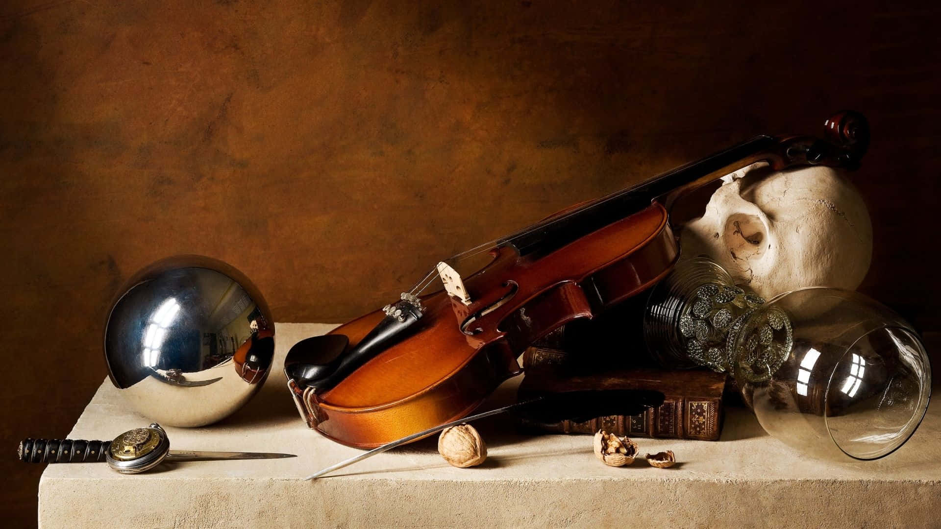 Violin On White Table Picture