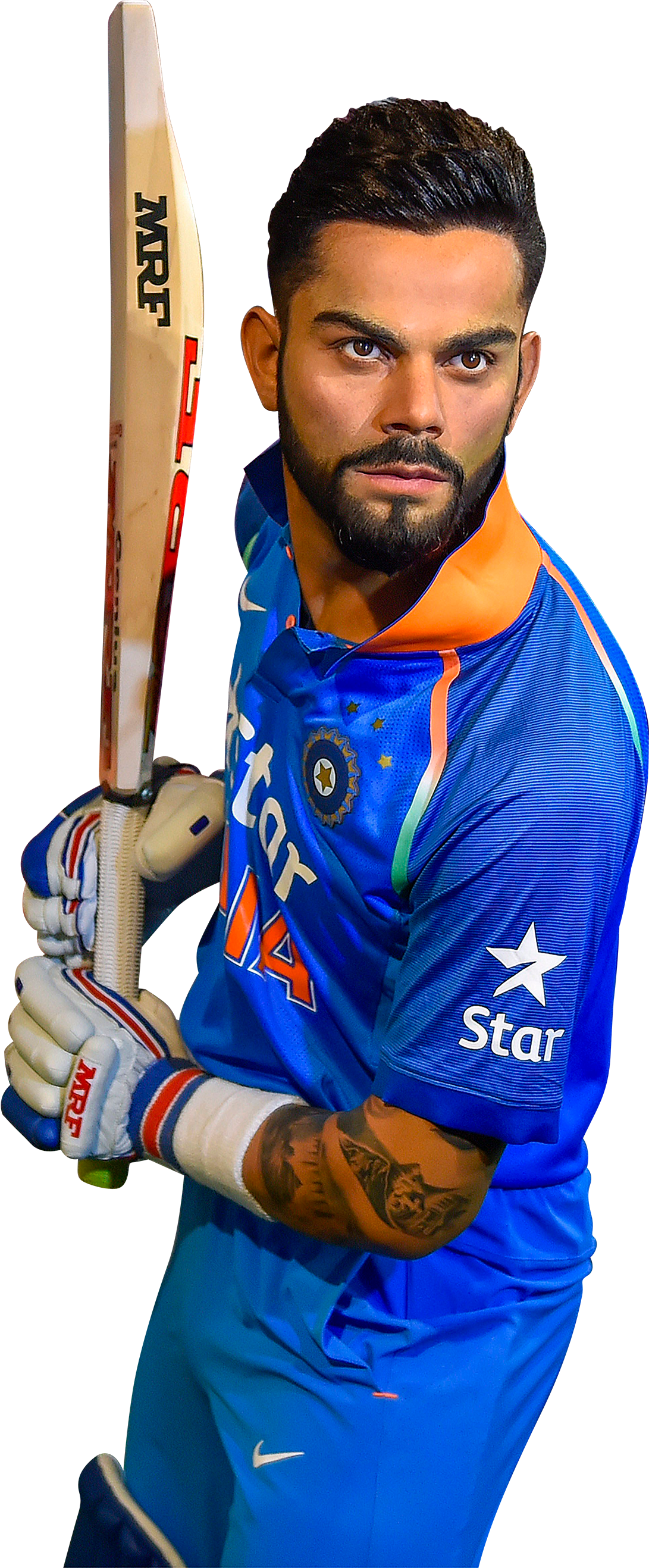 Virat Cricketerin Blue Jersey PNG