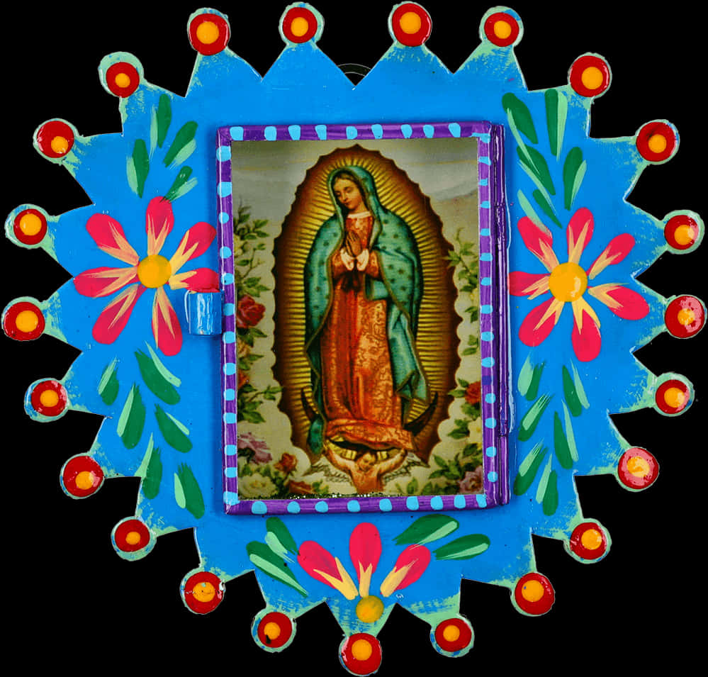 Virgen De Guadalupe Colorful Folk Art Frame PNG