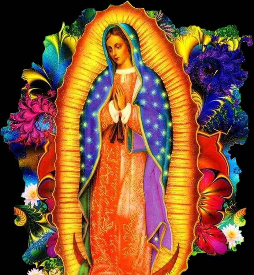 Virgen De Guadalupe Colorful Illustration PNG