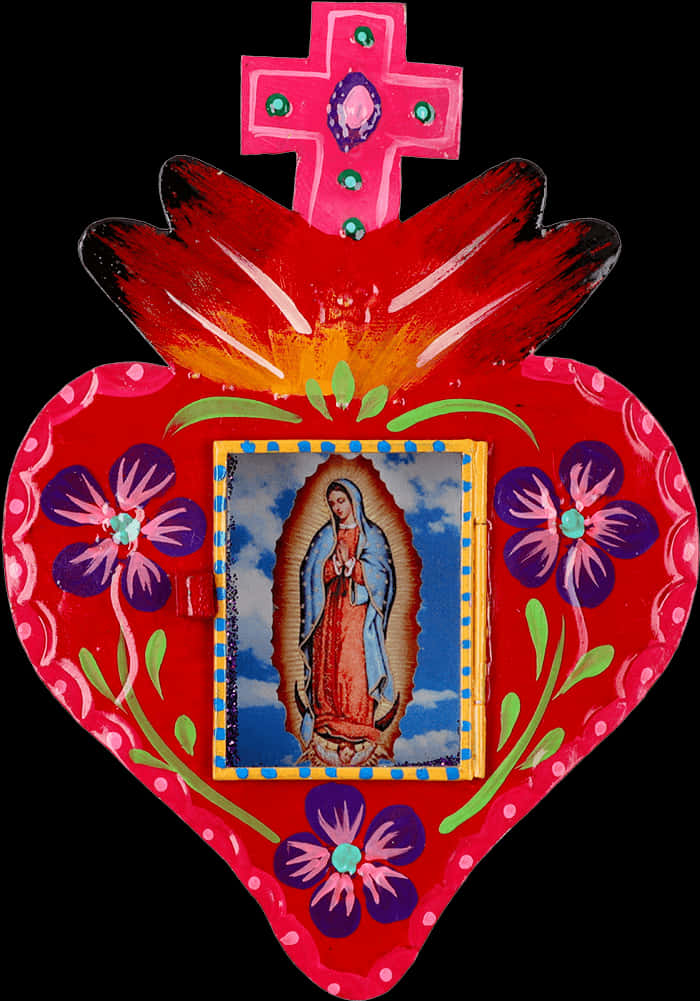 Virgen De Guadalupe Heart Shaped Religious Artifact PNG
