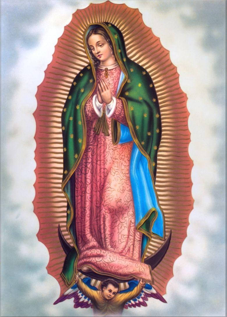 Download Virgen De Guadalupe On Bright Clouds Wallpaper 