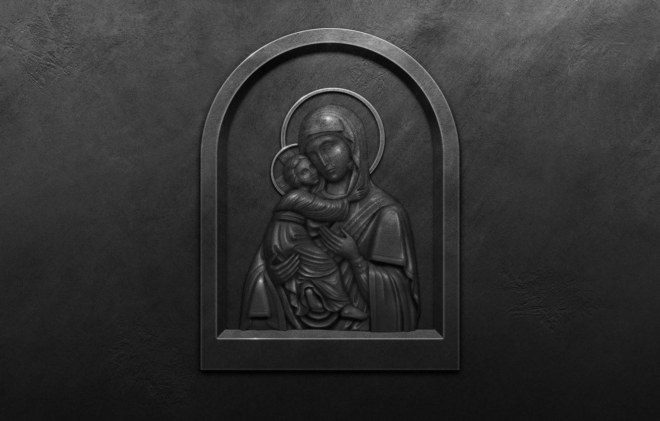 Skulpturder Jungfrau Maria Und Dem Baby Jesus Wallpaper