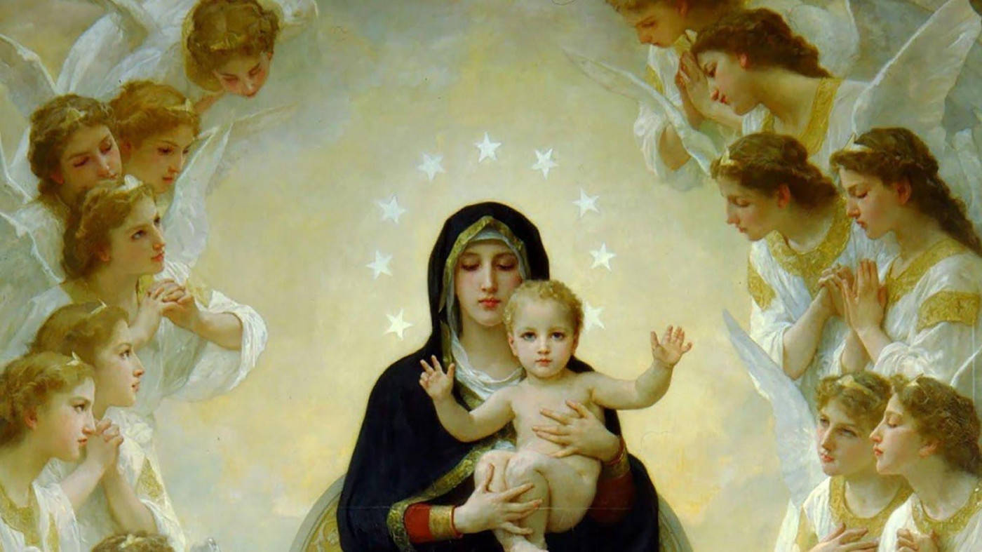 Jomfru Maria og himmelske engle tapet Wallpaper