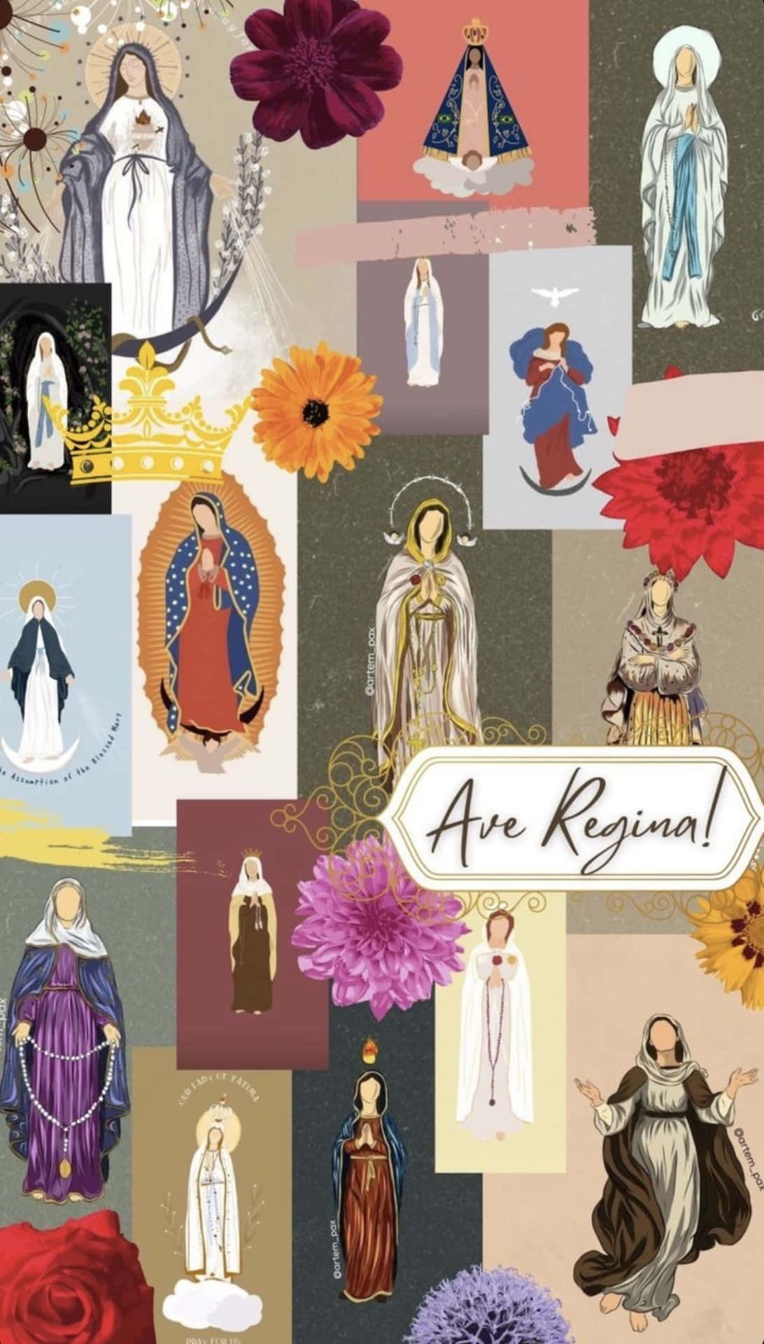 Virgin Mary Various Depictions Collage Wallpaper