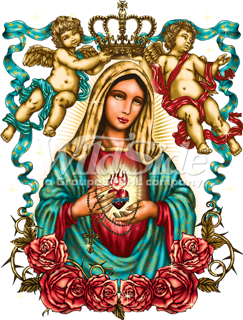 Virgin Marywith Angelsand Roses PNG