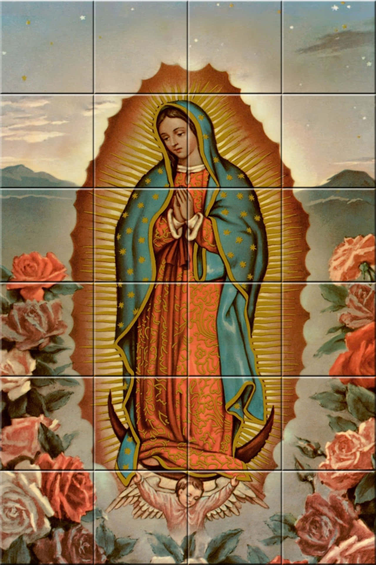 Virginof Guadalupe Tiled Artwork Wallpaper