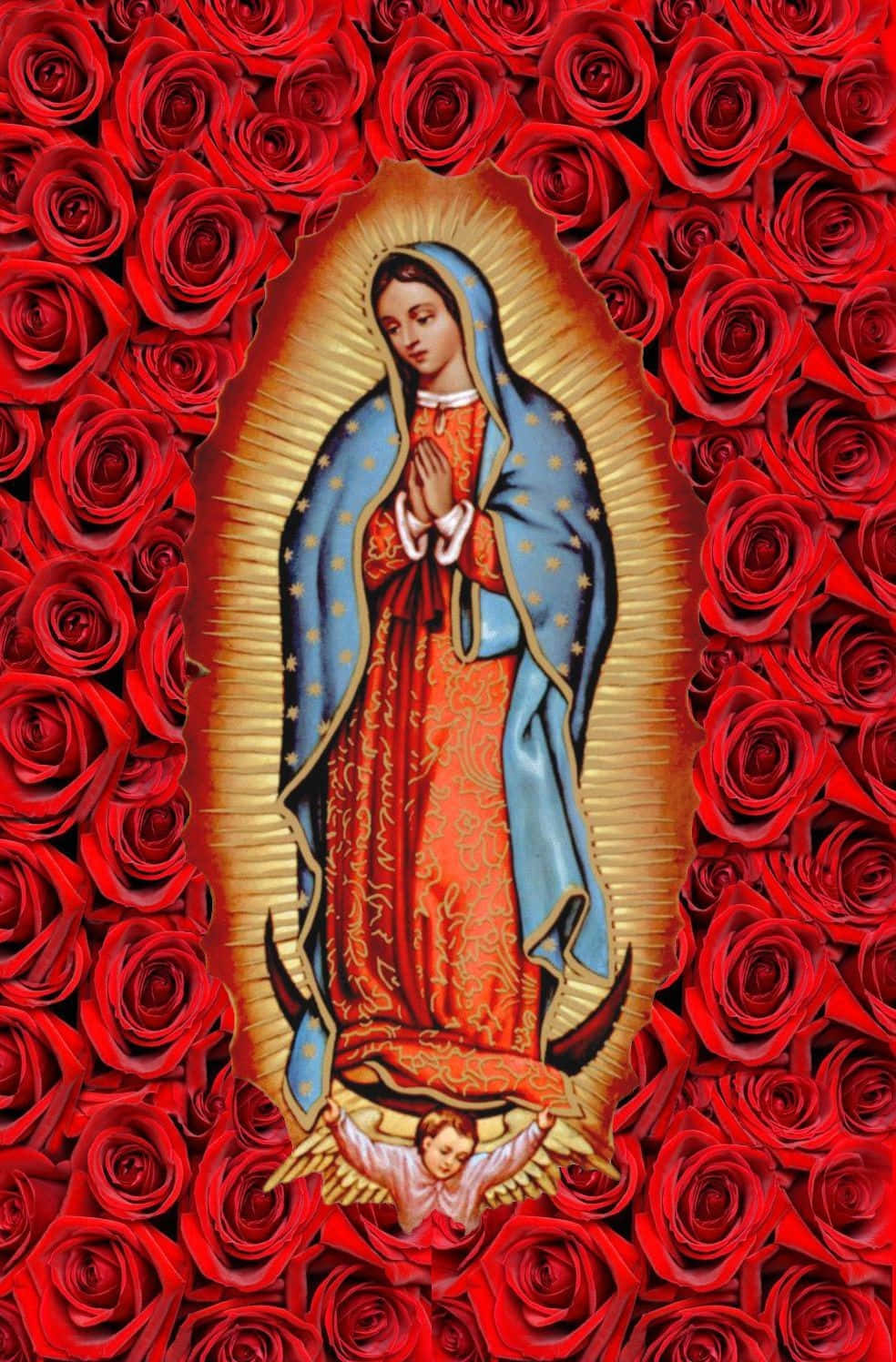 Virginof Guadalupewith Roses Wallpaper